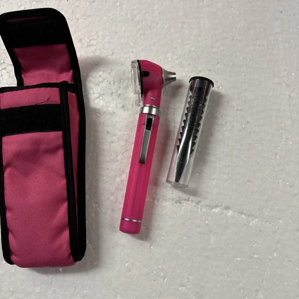 Mini Otoscope, Fiber Optic, Bright LED illumination, Pink Color